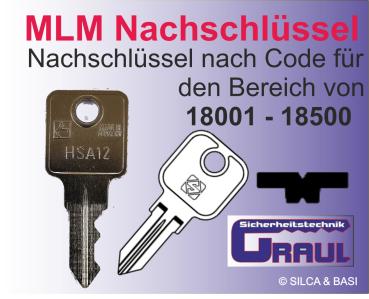 Nachschlüssel MLM HSA12 für MöbelzylinderAusführung Gruppenschlüssel 18001 - 18500